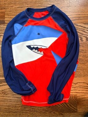 Boys Red & Navy Shark Rash Guard